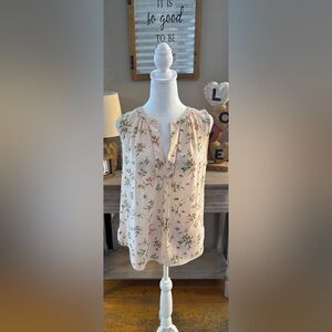 Loft Floral Sleeveless Mixed Media Blouse